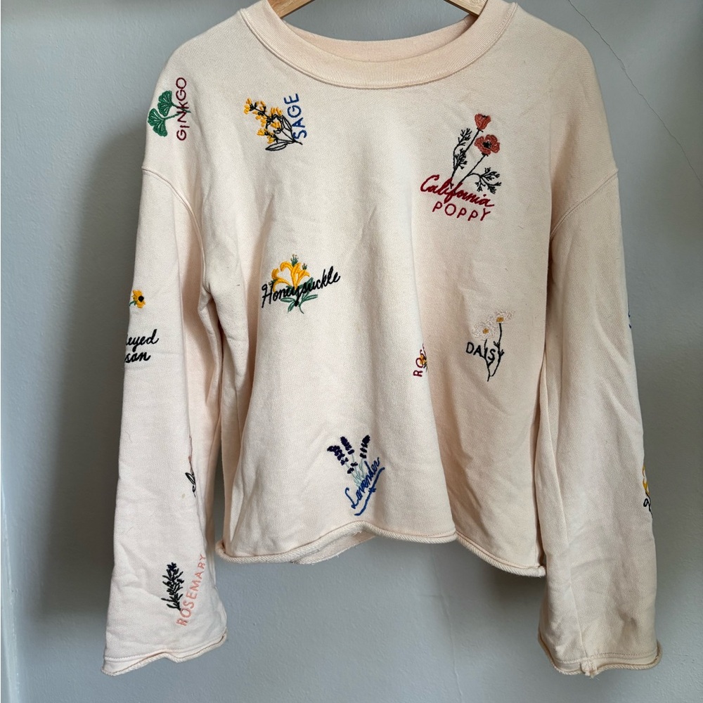 Madewell Cream Botanical/Floral Embroidered Sweatshirt